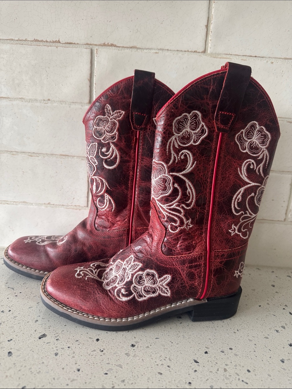 Shyanne Girl’s Little LASY Western Red Leather Boots Square Toe Pull-On Size 1